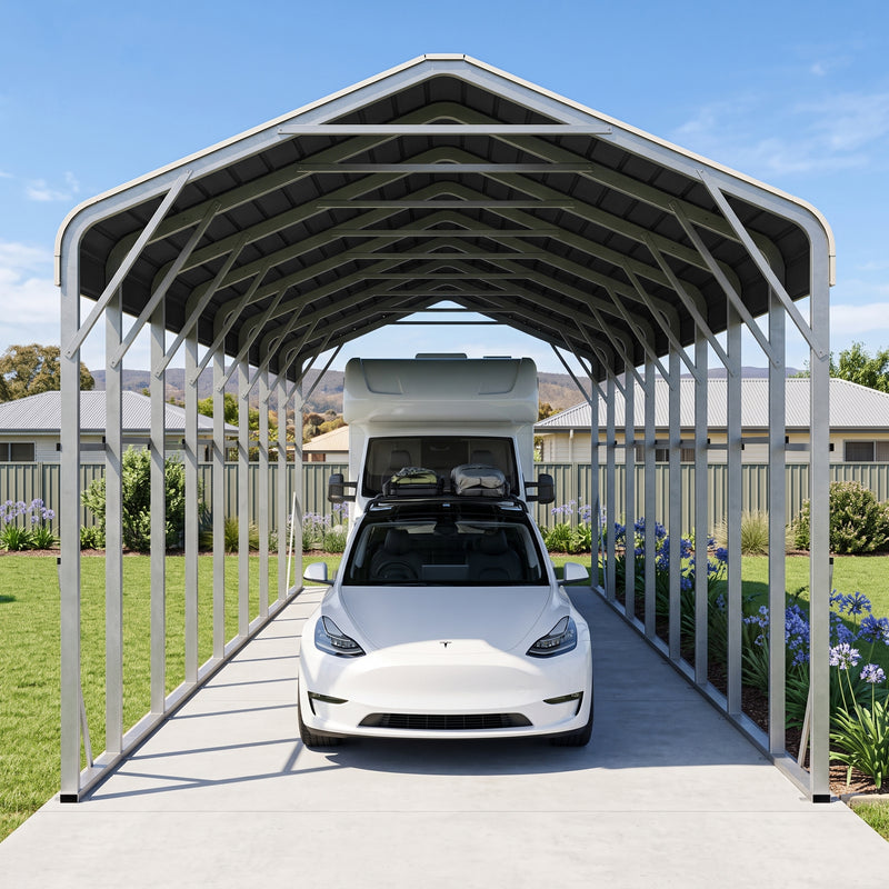 Single Carport 3.4m x 13.53m x 3.27m Backyard Portable Vehicle & Boat Shelter with Wrapped Roof