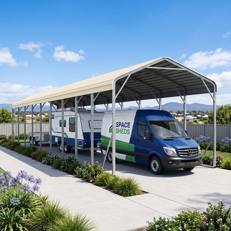 Single Carport 3.4m x 15.03m x 3.27m Backyard Portable Vehicle & Boat Shelter with Wrapped Roof