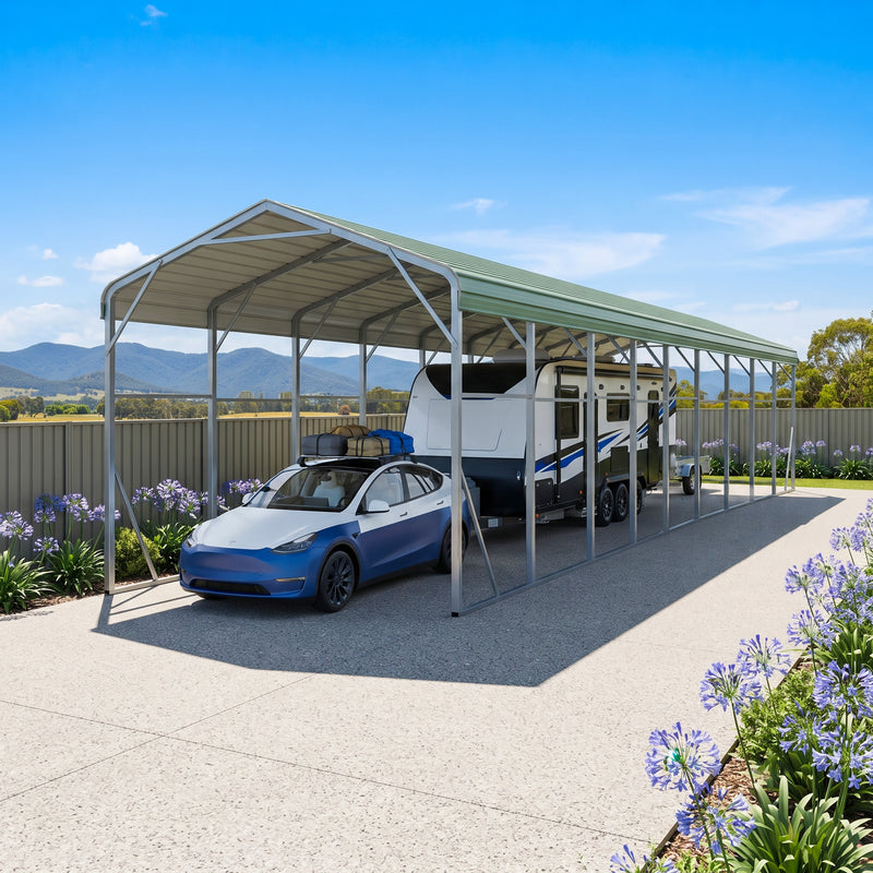 Single Carport 3.4m x 15.03m x 3.27m Backyard Portable Vehicle & Boat Shelter with Wrapped Roof