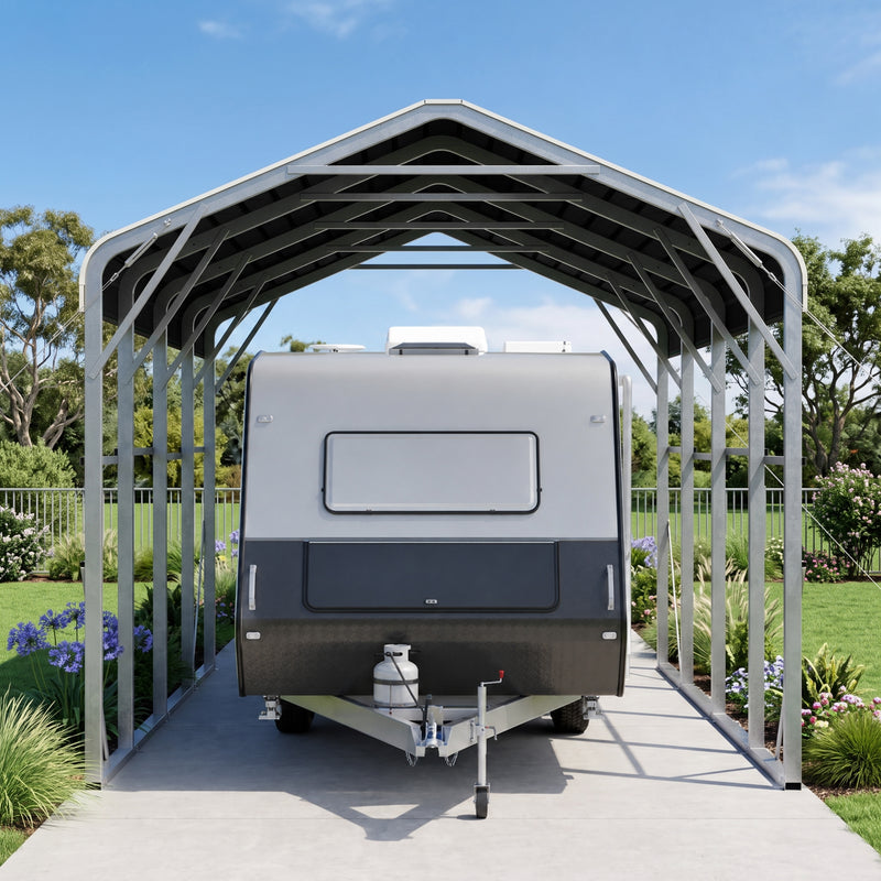 Single Carport 3.4m x 7.53m x 3.27m Backyard Portable Vehicle & Boat Shelter with Wrapped Roof