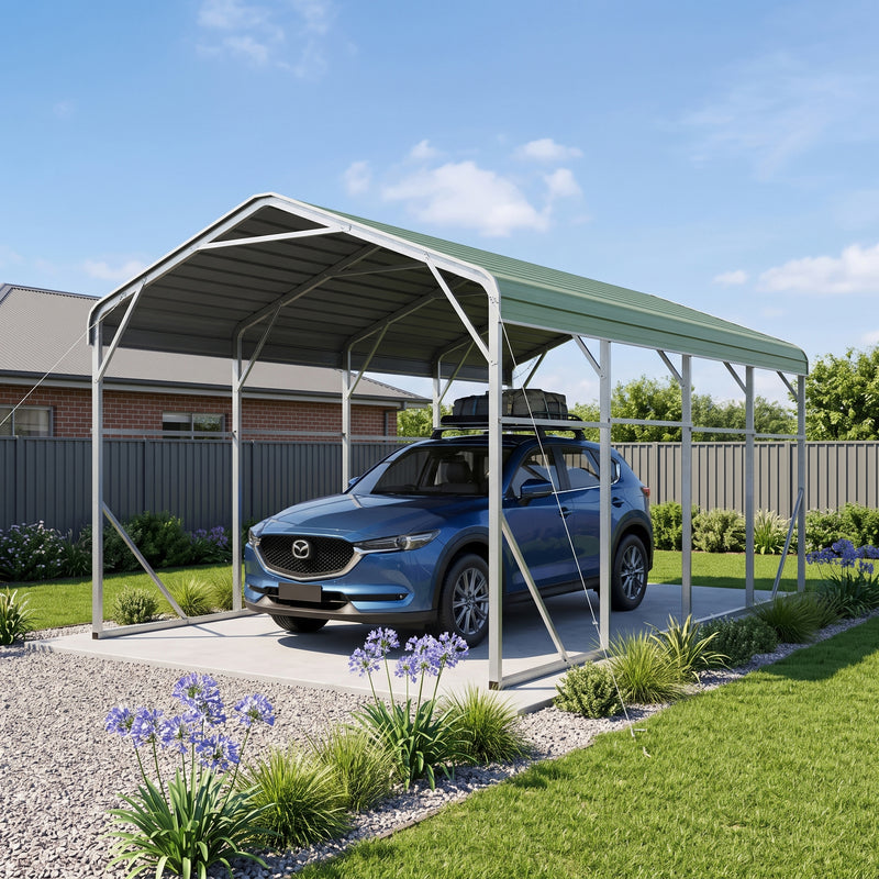 Single Carport 3.4m x 7.53m x 3.27m Backyard Portable Vehicle & Boat Shelter with Wrapped Roof