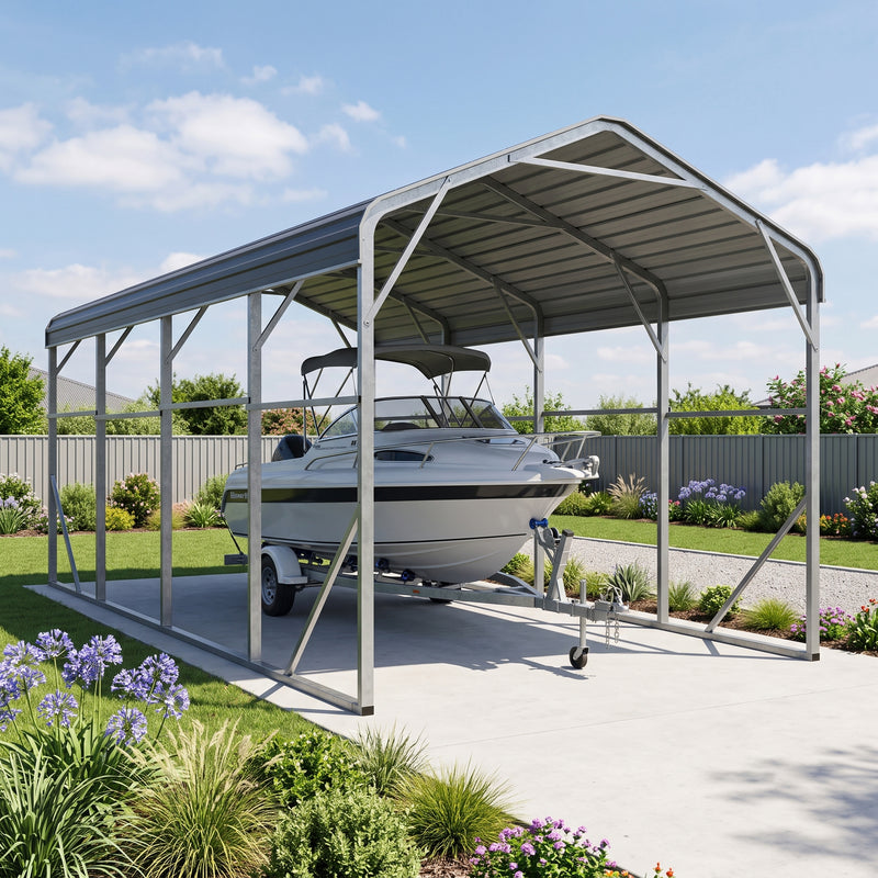 Single Carport 3.4m x 7.53m x 3.27m Backyard Portable Vehicle & Boat Shelter with Wrapped Roof