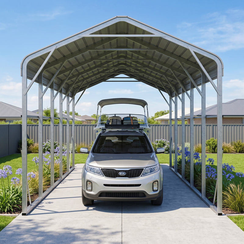 Single Carport 3.4m x 9.03m x 3.27m Backyard Portable Vehicle & Boat Shelter with Wrapped Roof