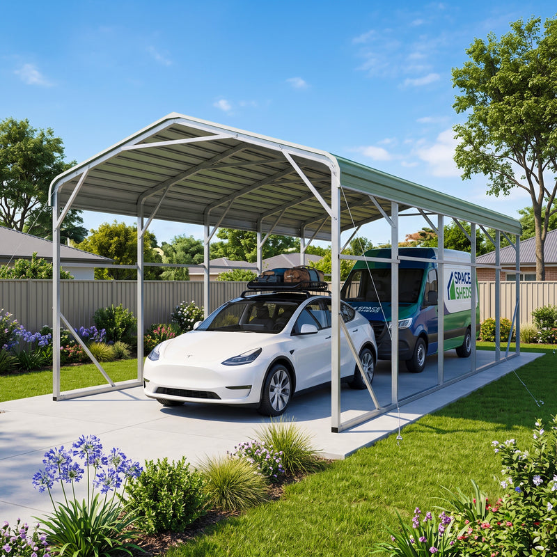 Single Carport 3.4m x 9.03m x 3.27m Backyard Portable Vehicle & Boat Shelter with Wrapped Roof