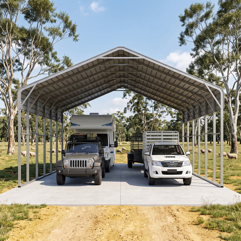 Double Carport 6m x 12.03m x 4.14m Backyard Portable Vehicle & Boat Shelter with Wrapped Roof