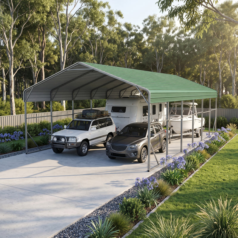 Double Carport 6m x 12.03m x 4.14m Backyard Portable Vehicle & Boat Shelter with Wrapped Roof