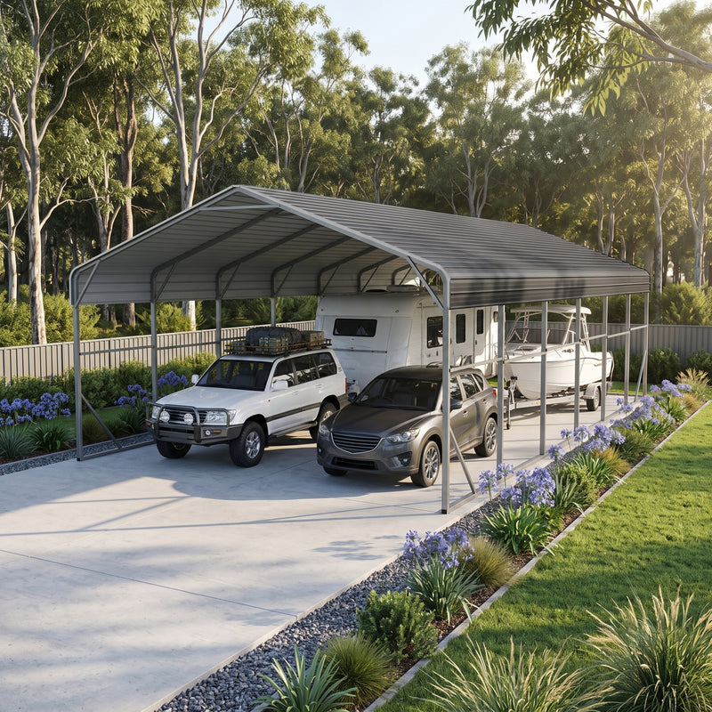 Double Carport 6m x 12.03m x 4.14m Backyard Portable Vehicle & Boat Shelter with Wrapped Roof