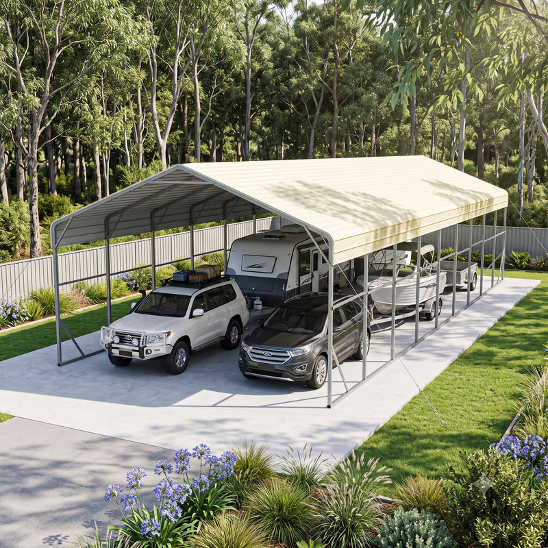 Double Carport 6m x 15.03m x 4.14m Backyard Portable Vehicle & Boat Shelter with Wrapped Roof