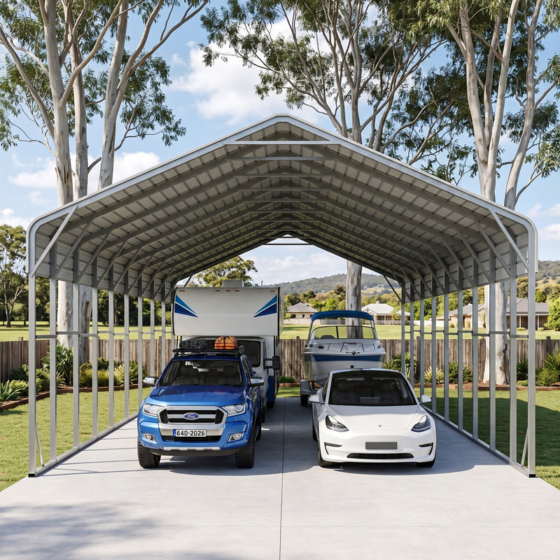Double Carport 6m x 15.03m x 4.14m Backyard Portable Vehicle & Boat Shelter with Wrapped Roof
