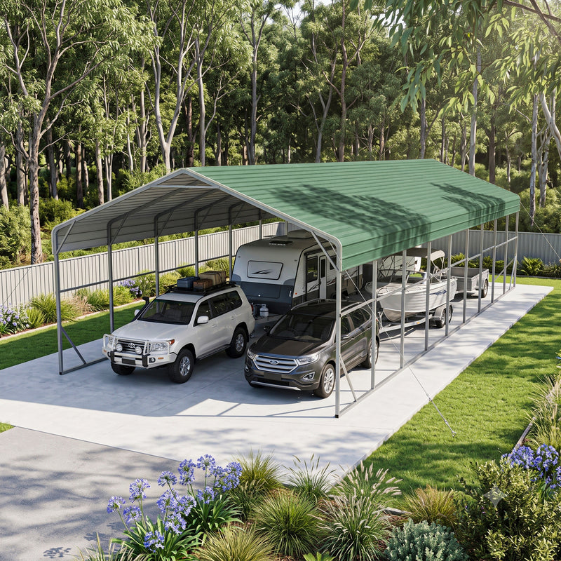 Double Carport 6m x 15.03m x 4.14m Backyard Portable Vehicle & Boat Shelter with Wrapped Roof