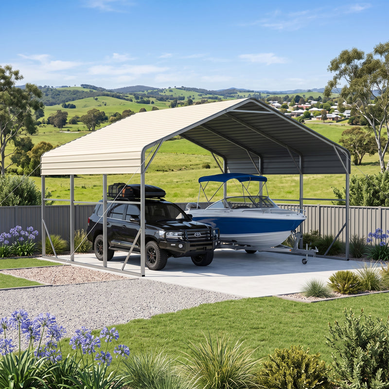 Double Carport 6m x 6.03m x 4.14m Backyard Portable Vehicle & Boat Shelter with Wrapped Roof