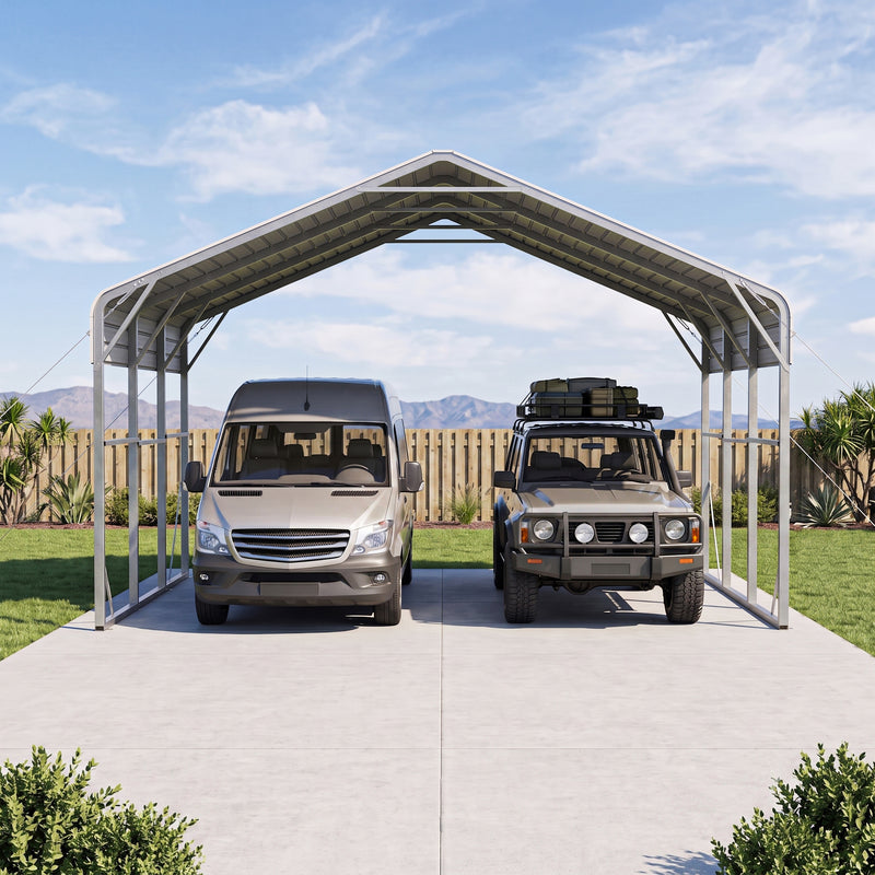 Double Carport 6m x 6.03m x 4.14m Backyard Portable Vehicle & Boat Shelter with Wrapped Roof