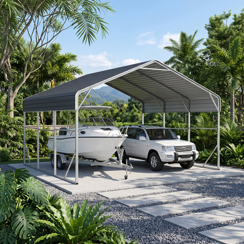 Double Carport 6m x 6.03m x 4.14m Backyard Portable Vehicle & Boat Shelter with Wrapped Roof