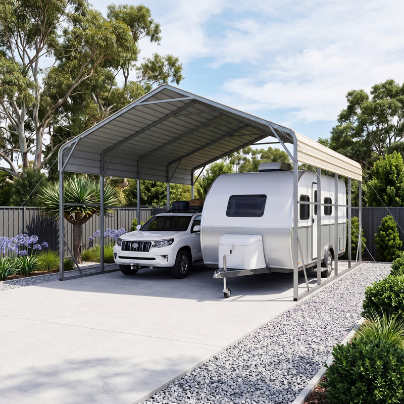 Double Carport 6m x 7.53m x 4.14m Backyard Portable Vehicle & Boat Shelter with Wrapped Roof