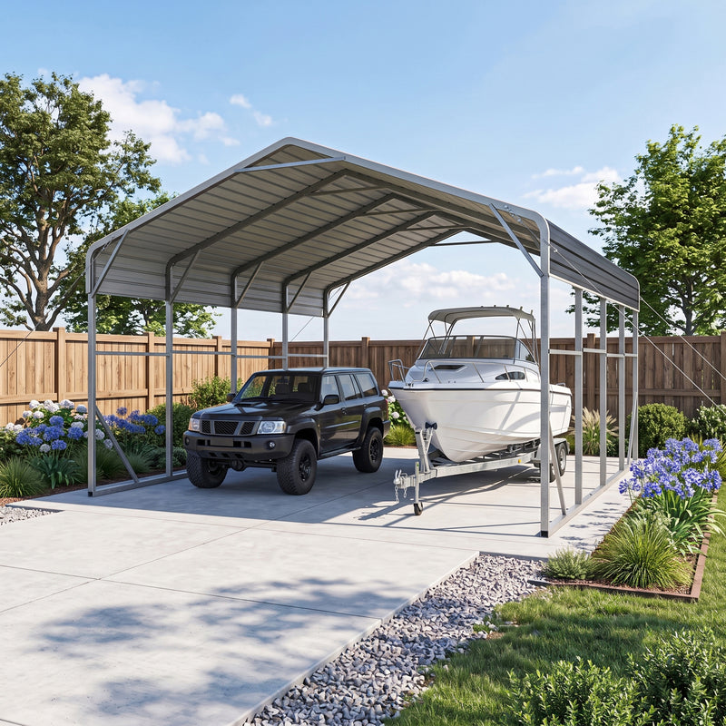 Double Carport 6m x 7.53m x 4.14m Backyard Portable Vehicle & Boat Shelter with Wrapped Roof