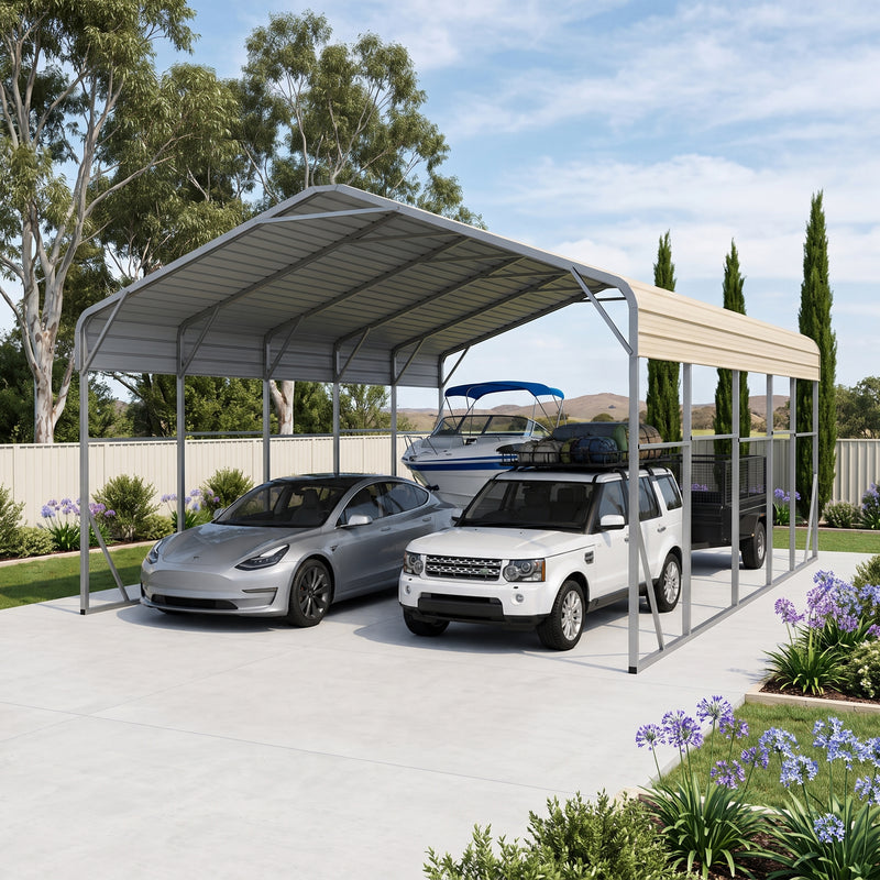 Double Carport 6m x 9.03m x 4.14m Backyard Portable Vehicle & Boat Shelter with Wrapped Roof