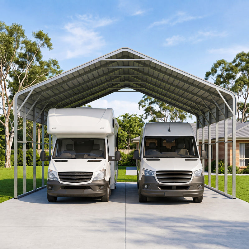 Double Carport 6m x 9.03m x 4.14m Backyard Portable Vehicle & Boat Shelter with Wrapped Roof
