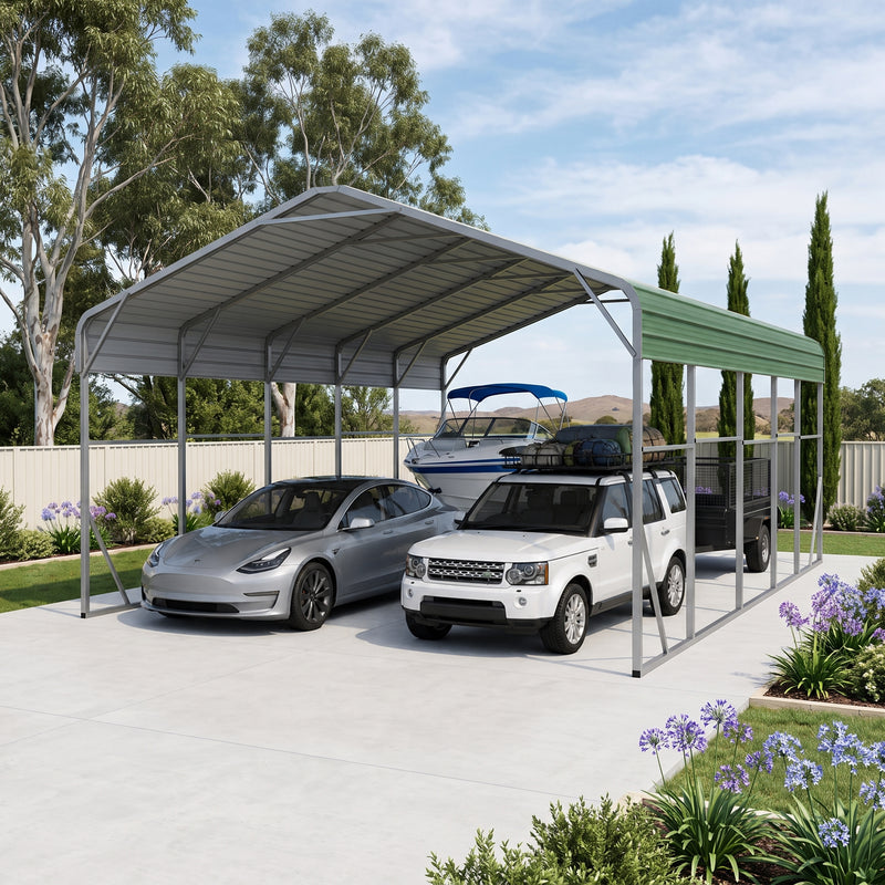 Double Carport 6m x 9.03m x 4.14m Backyard Portable Vehicle & Boat Shelter with Wrapped Roof