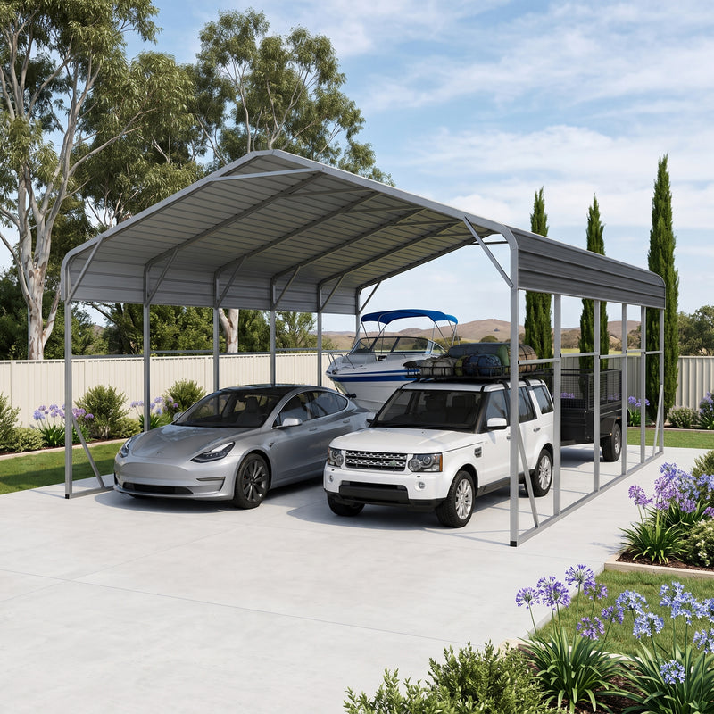 Double Carport 6m x 9.03m x 4.14m Backyard Portable Vehicle & Boat Shelter with Wrapped Roof