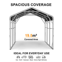 Single Carport 3.4m x 6.03m x 3.27m Backyard Portable Vehicle & Boat Shelter with Wrapped Roof