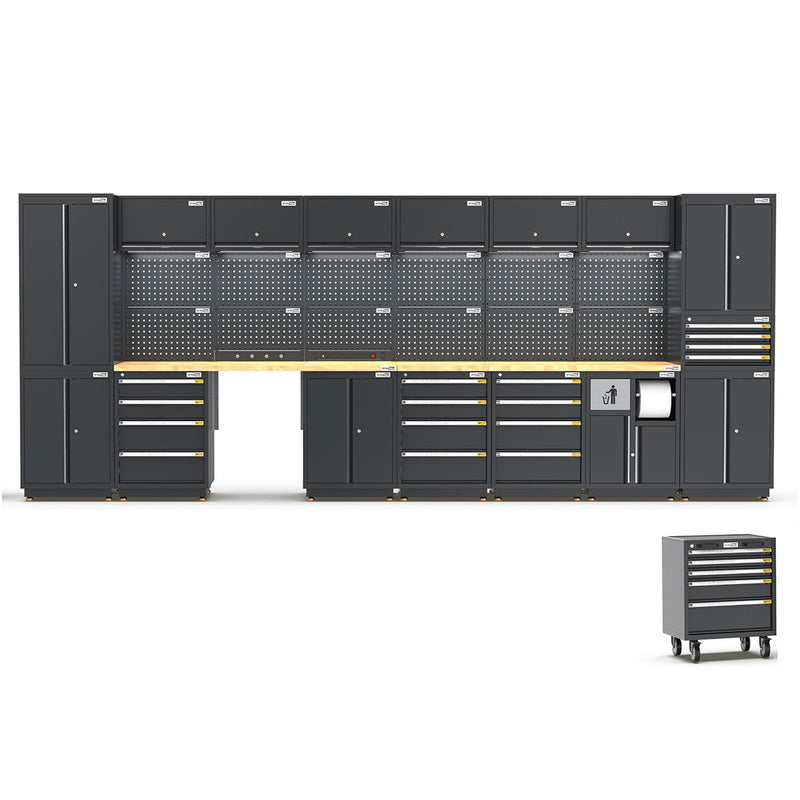 UltraTools 4960mm x 580mm x 2020mm Black Semi-Industrial Workshop Garage Storage Cabinet Set