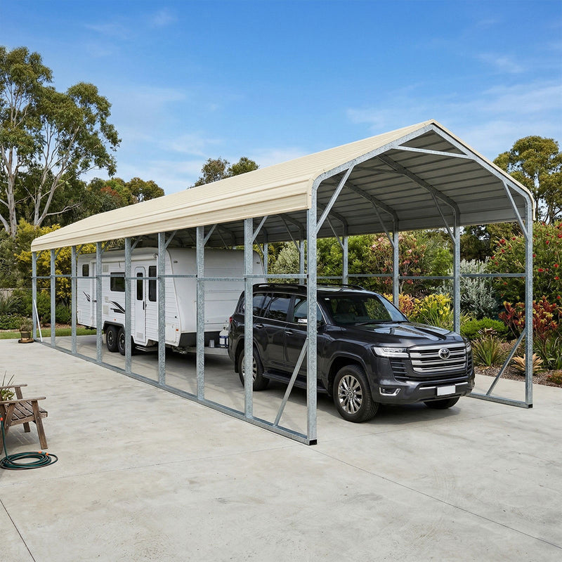 Single Carport 3.4m x 13.53m x 3.27m Backyard Portable Vehicle & Boat Shelter with Wrapped Roof