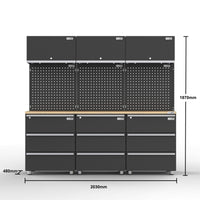 UltraTools 2030mm x 480mm x 1870mm Black Workshop Garage Storage Cabinet Set