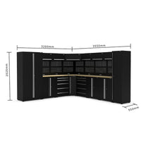 UltraTools 3200/3550mm x 550mm x 2025mm Black Economy Workshop Garage Storage Corner Cabinet Set