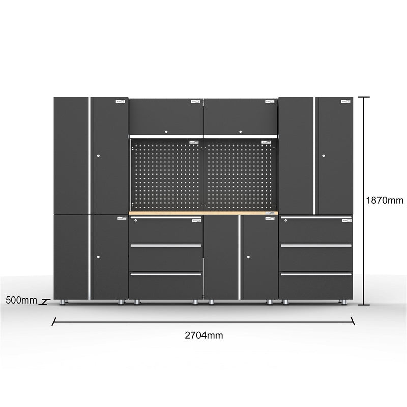 UltraTools 2704mm x 500mm x 1870mm Black Workshop Garage Storage Cabinet Set