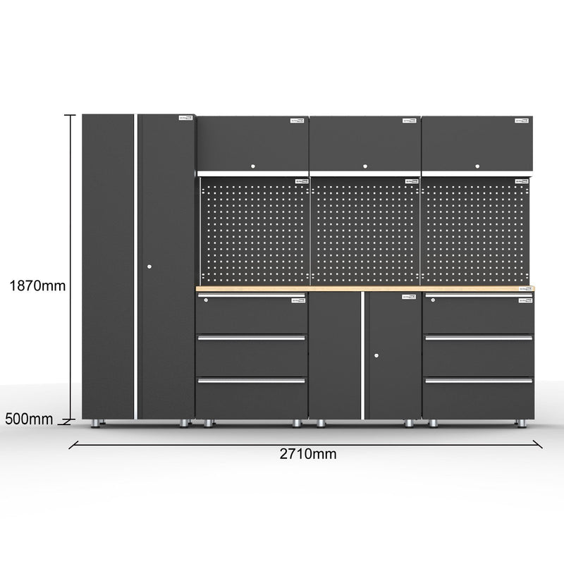 UltraTools 2710mm x 500mm x 1870mm Black Workshop Garage Storage Cabinet Set