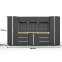 UltraTools 3380mm x 500mm x 1870mm Black Workshop Garage Storage Cabinet Set
