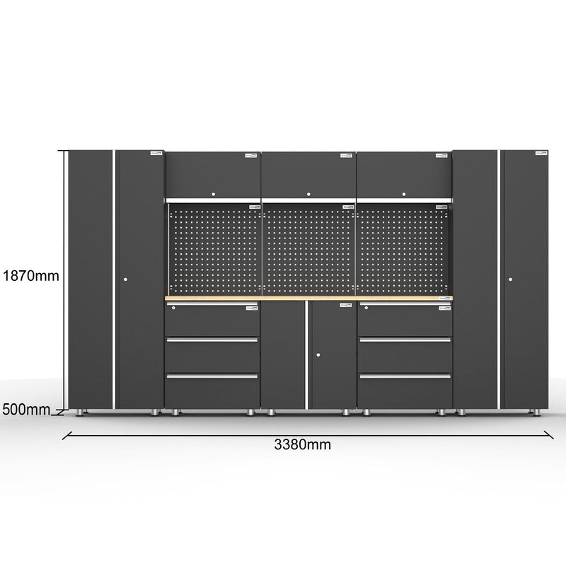 UltraTools 3380mm x 500mm x 1870mm Black Workshop Garage Storage Cabinet Set