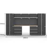 UltraTools 3380mm x 500mm x 1870mm Black Workshop Garage Storage Cabinet Set - Workbench