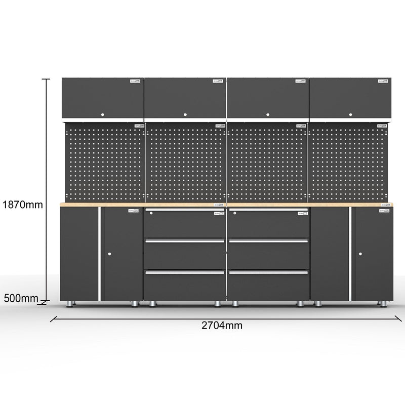 UltraTools 2704mm L x 500mm W x 1870mm H Black Workshop Garage Storage Cabinet Set