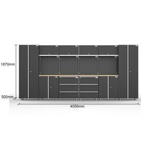 Workshop Garage Storage Cabinet & Workbench Set - UltraTools 4056mm x 500mm x 1870mm Black