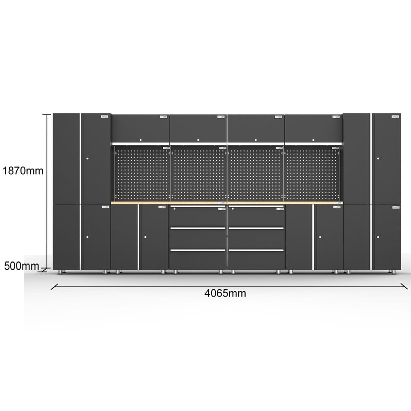 UltraTools 4065mmx 500mm x 1870mm Black Workshop Garage Storage Cabinet Set