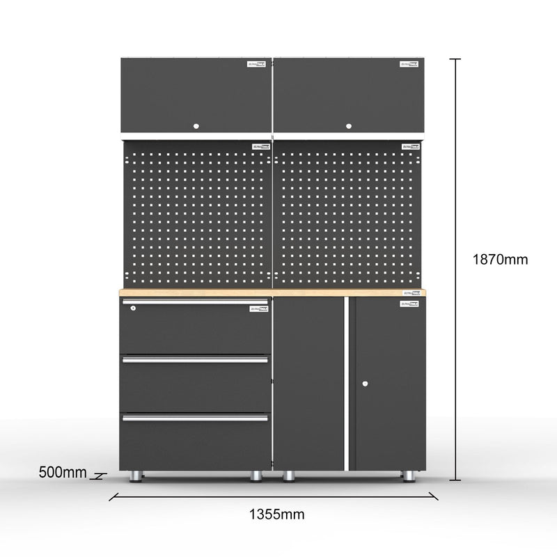 UltraTools 1355mm x 500mm x 1870mm Black Workshop Garage Storage Cabinet Set