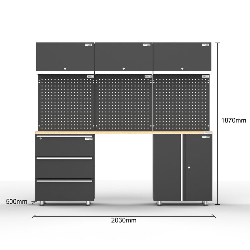UltraTools 2030mm L x 500mm W x 1870mm H Black Workshop Garage Storage Cabinet Set