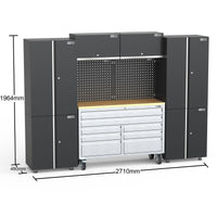 Mobile 8 Drawers Tool Chest Work Bench + Steel Garage Storage Cabinets - UltraTools 2710mm x 480mm x 1964mm
