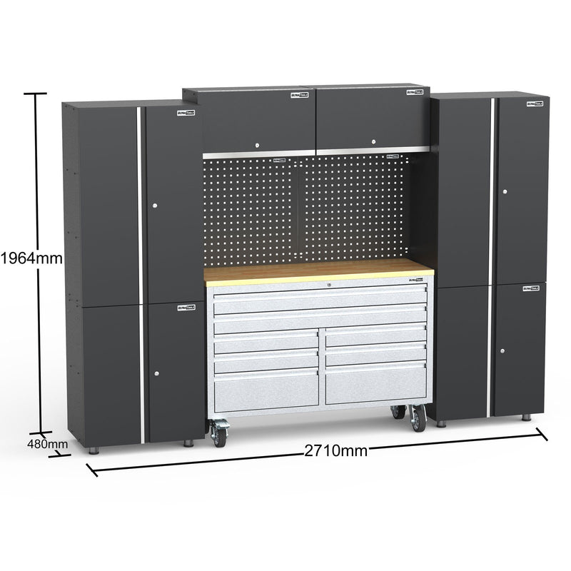 Mobile 8 Drawers Tool Chest Work Bench + Steel Garage Storage Cabinets - UltraTools 2710mm x 480mm x 1964mm