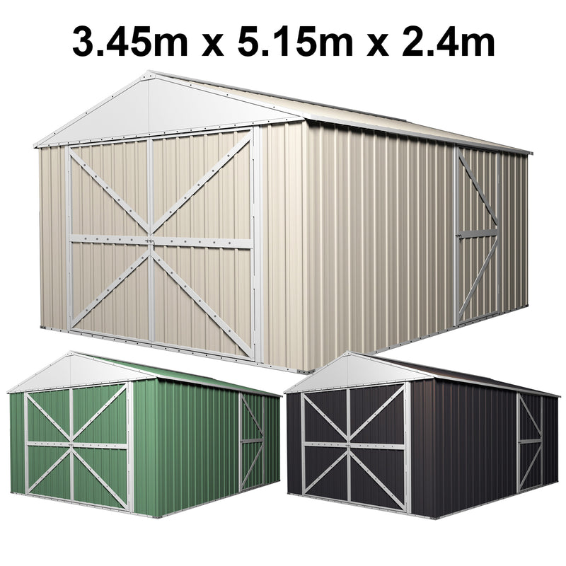 Garage Shed 3.45m x 5.15m x 2.4m with Double Barn Door Workshop