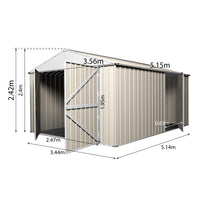 Garage Shed 3.45m x 5.15m x 2.4m with Double Barn Door Workshop