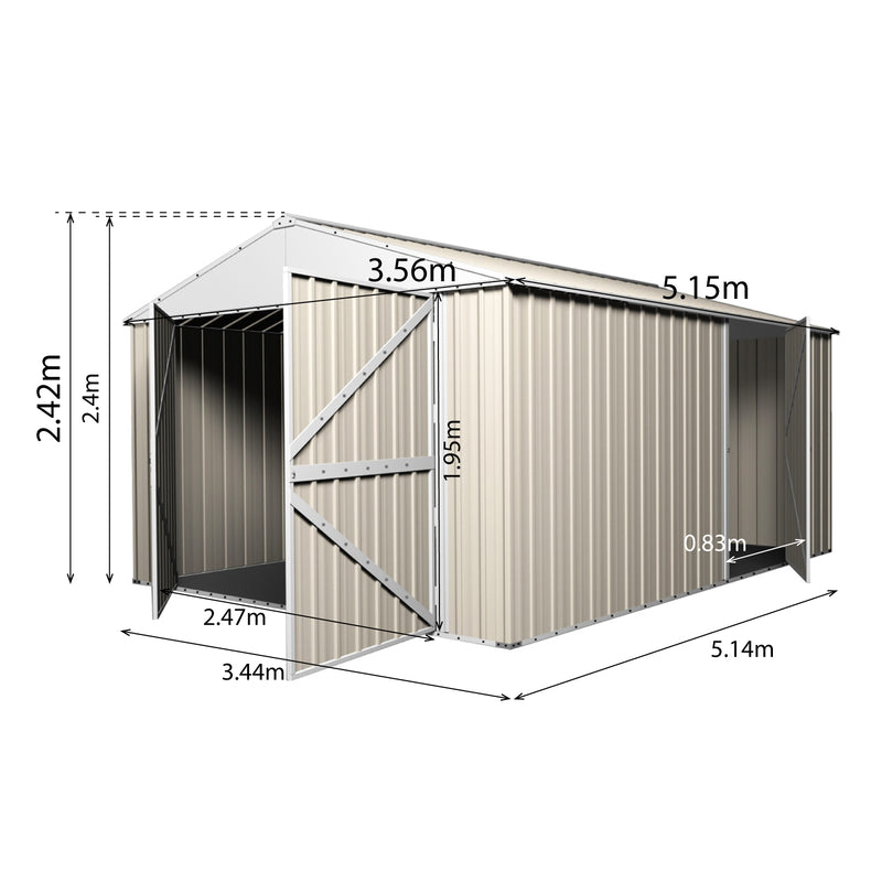 Garage Shed 3.45m x 5.15m x 2.4m with Double Barn Door Workshop