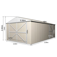 Garage Shed 6m x 3.45m x 2.4m (Gable) Double Barn Door Workshop with 4 Internal Trusses