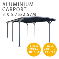 Carport 3m x 5.7m x 2.57m AluFrame 8mm PolyUV Roof