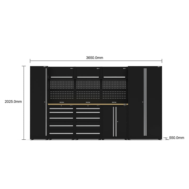 UltraTools 3650mm x 550mm x 2025mm Black Classic Workshop Garage Storage Cabinet Set