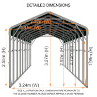 Single Carport 3.4m x 13.53m x 3.27m Backyard Portable Vehicle & Boat Shelter with Wrapped Roof