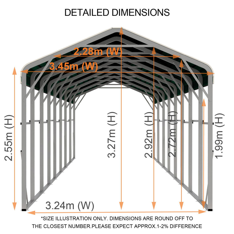 Single Carport 3.4m x 13.53m x 3.27m Backyard Portable Vehicle & Boat Shelter with Wrapped Roof