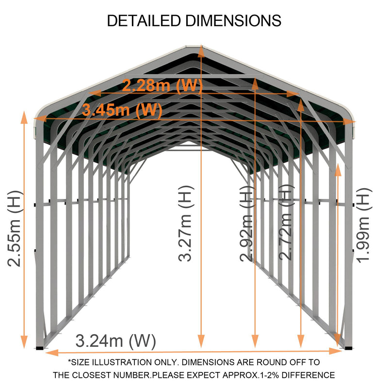 Single Carport 3.4m x 15.03m x 3.27m Backyard Portable Vehicle & Boat Shelter with Wrapped Roof