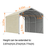 Single Carport 3.4m Wide x 6.03m Long with Enclosed Side Walls